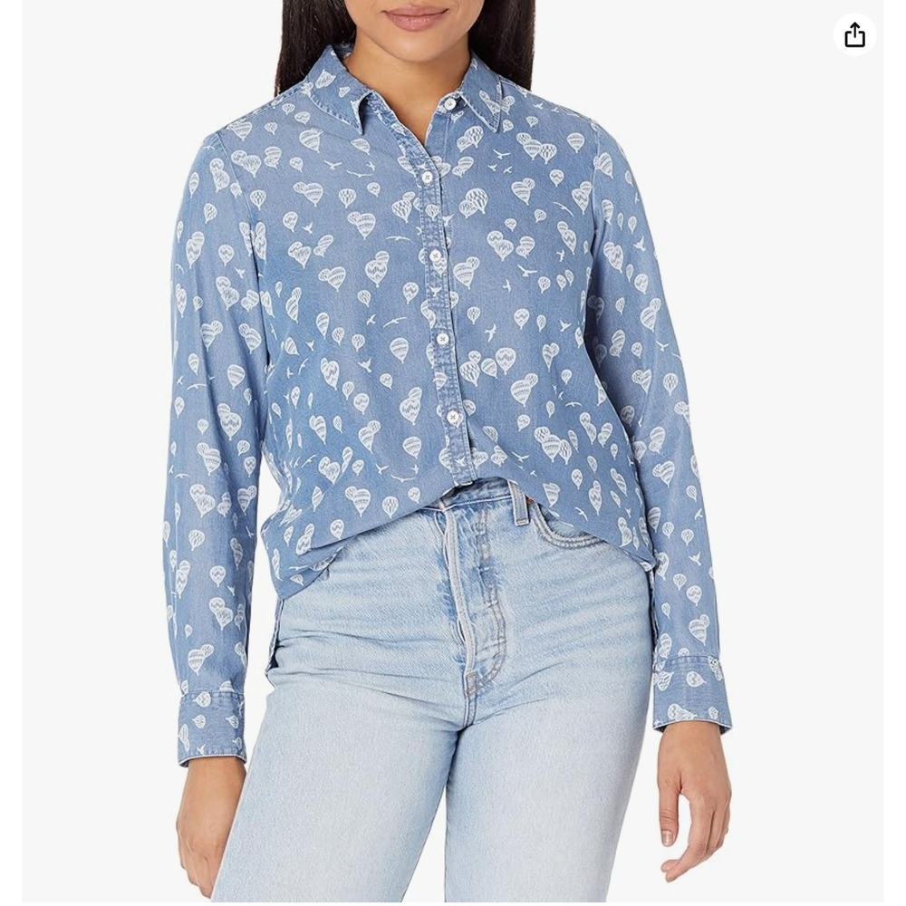 Foxcroft NY Hot Air Balloons Button Down Shirt Tencel Women's 12‎ Denim XL
